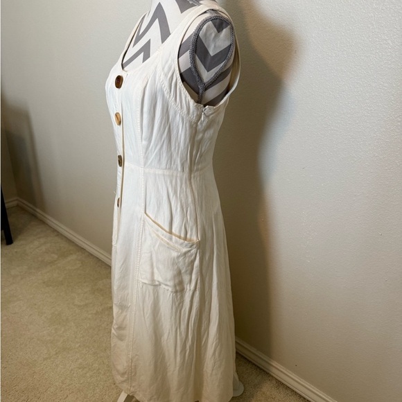 Anthropologie Antigua Linen Blend Button Up Pockets Shirt Dress White Cream 6 - Picture 5 of 7